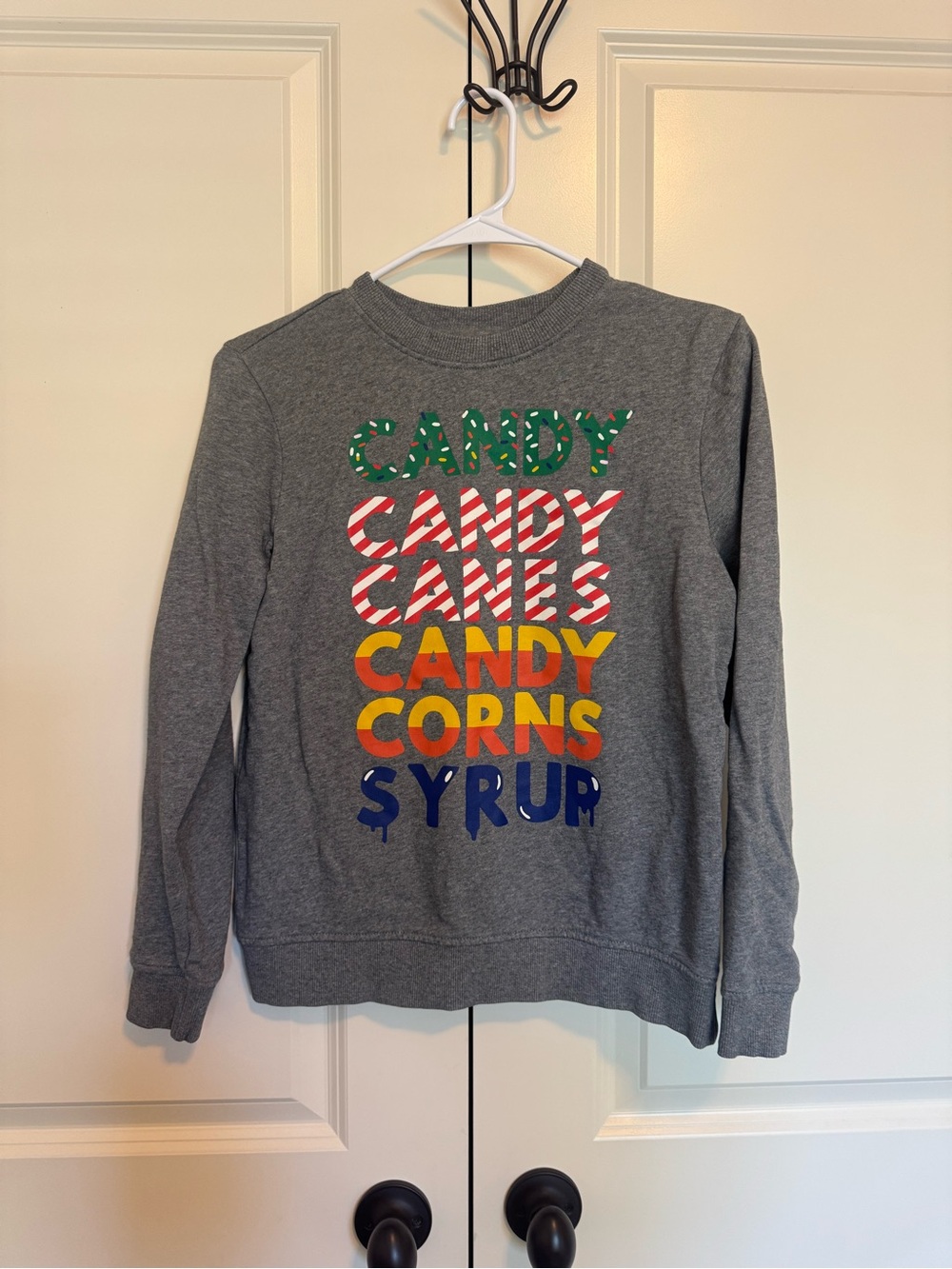 Hanna Andersson Gray Sweatshirt with Colorful Candy Text Graphic
